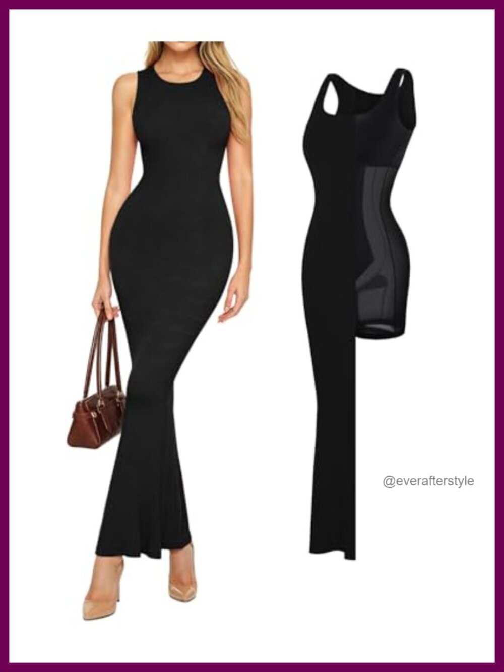 Popilush Built-in Bra Shapewear Maxi Dress Sleeveless Bodycon Modal